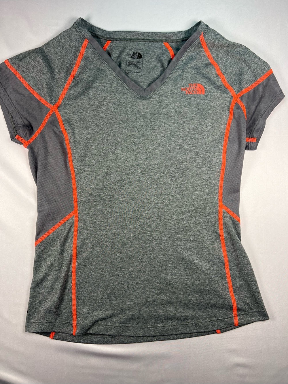 The North Face Women's Gray V-Neck Tee with Orange Trim